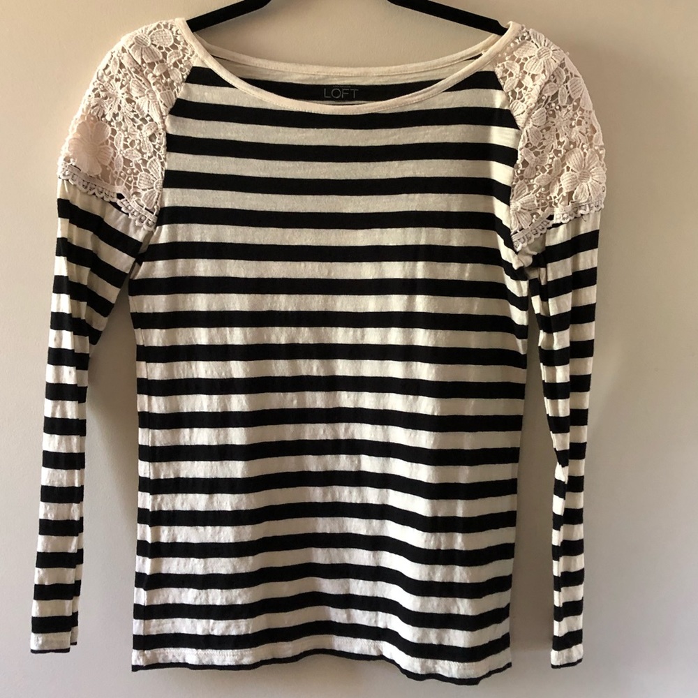 LOFT striped top with lace detail